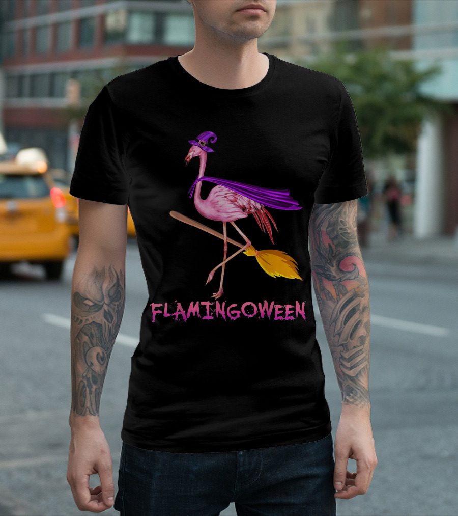 Flamingoween Funny Flamingo Witch Halloween Costume Best T-Shirt