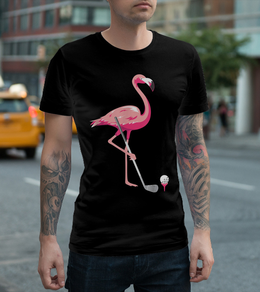 Funny Flamingo Bird Golf Player Best Swing Tee Golf Ball T-Shirt