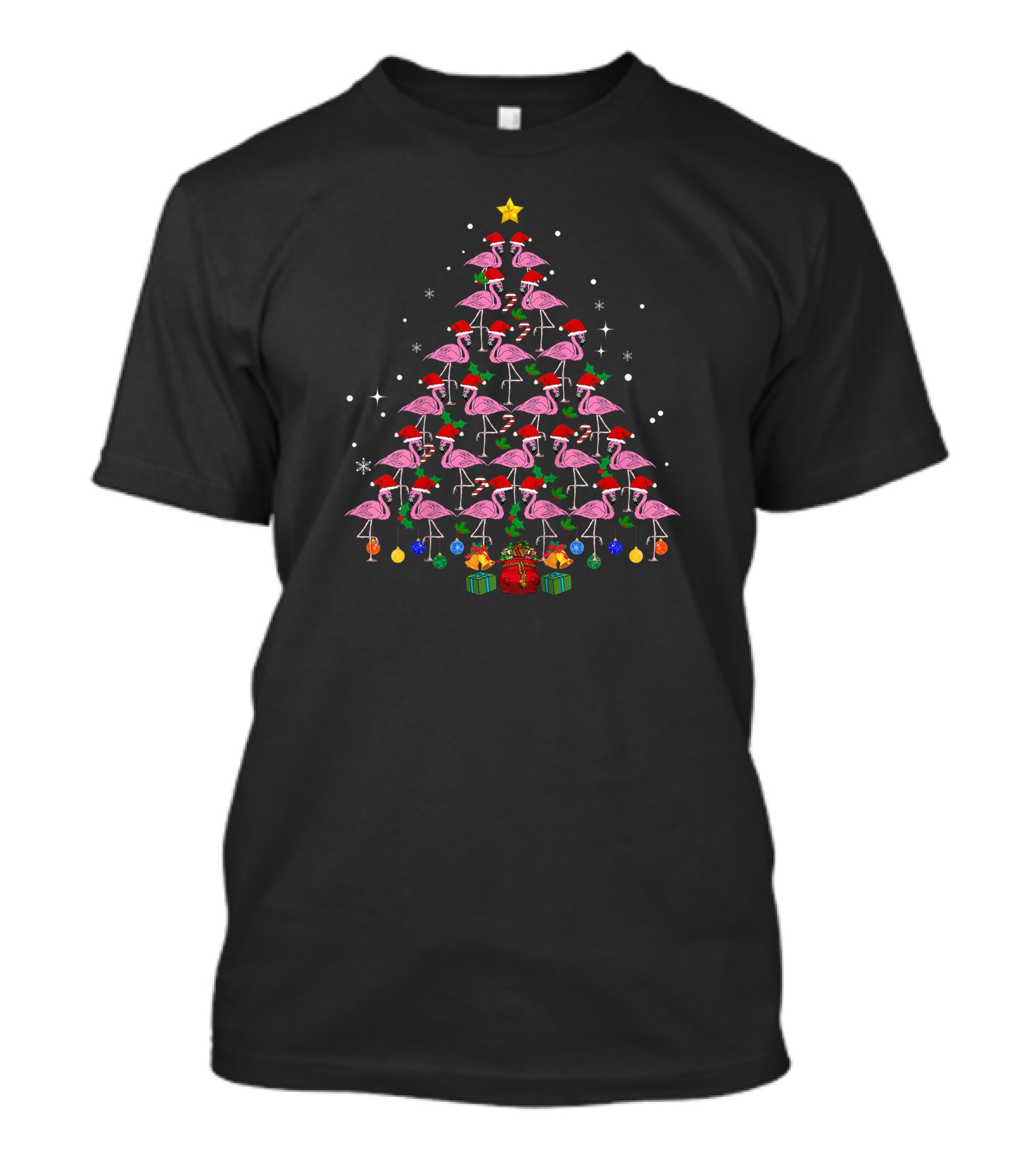 Funny Flamingo Santa Hat Christmas Tree With Presents For Girl T-Shirt