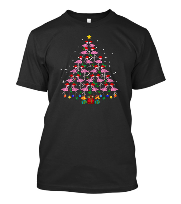 Funny Flamingo Santa Hat Christmas Tree With Presents For Girl T-Shirt
