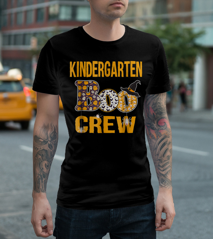 Kindergarten Boo Crew Teacher Halloween Ghosts Bats Spiders Hat T-Shirt