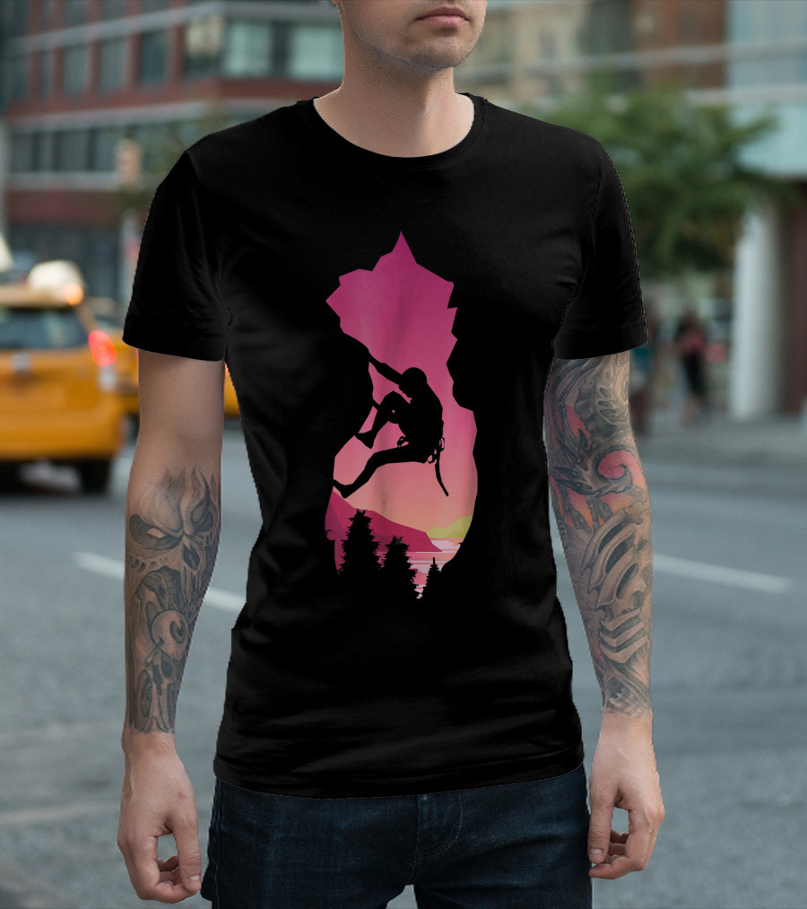 Rock Climbing Adventure Sunset Bouldering Climber Colorful T-Shirt