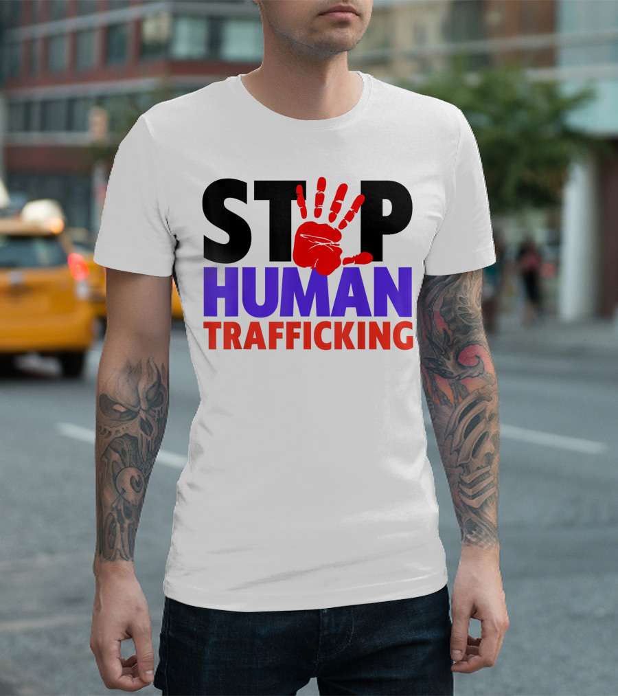 Stop Human Trafficking Red Handprint Awareness T-Shirt