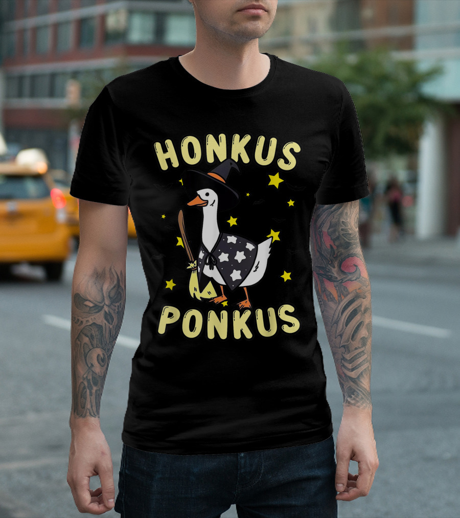 Honkus Ponkus Witch Duck With Stars And Bats T-Shirt