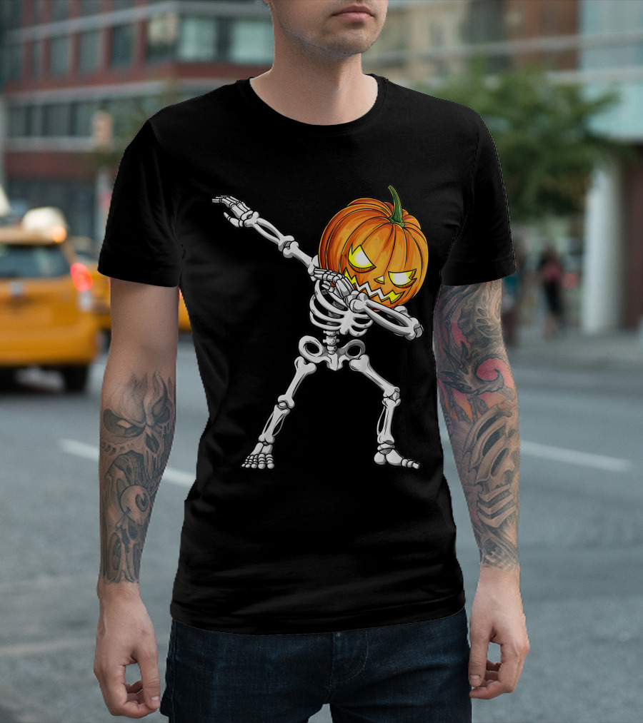Dabbing Skeleton Pumpkin Halloween Best T-Shirt