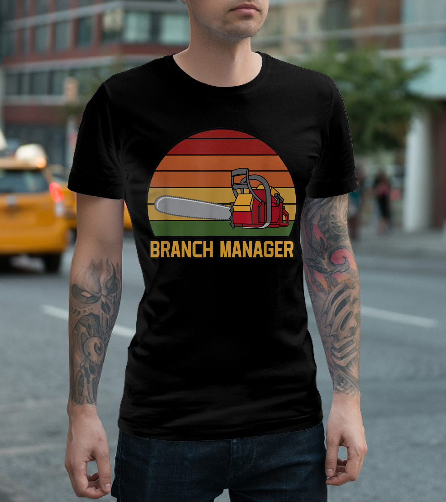 Funny Vintage Chainsaw Branch Manager Lumberjack Logger Retro Stripe T-Shirt