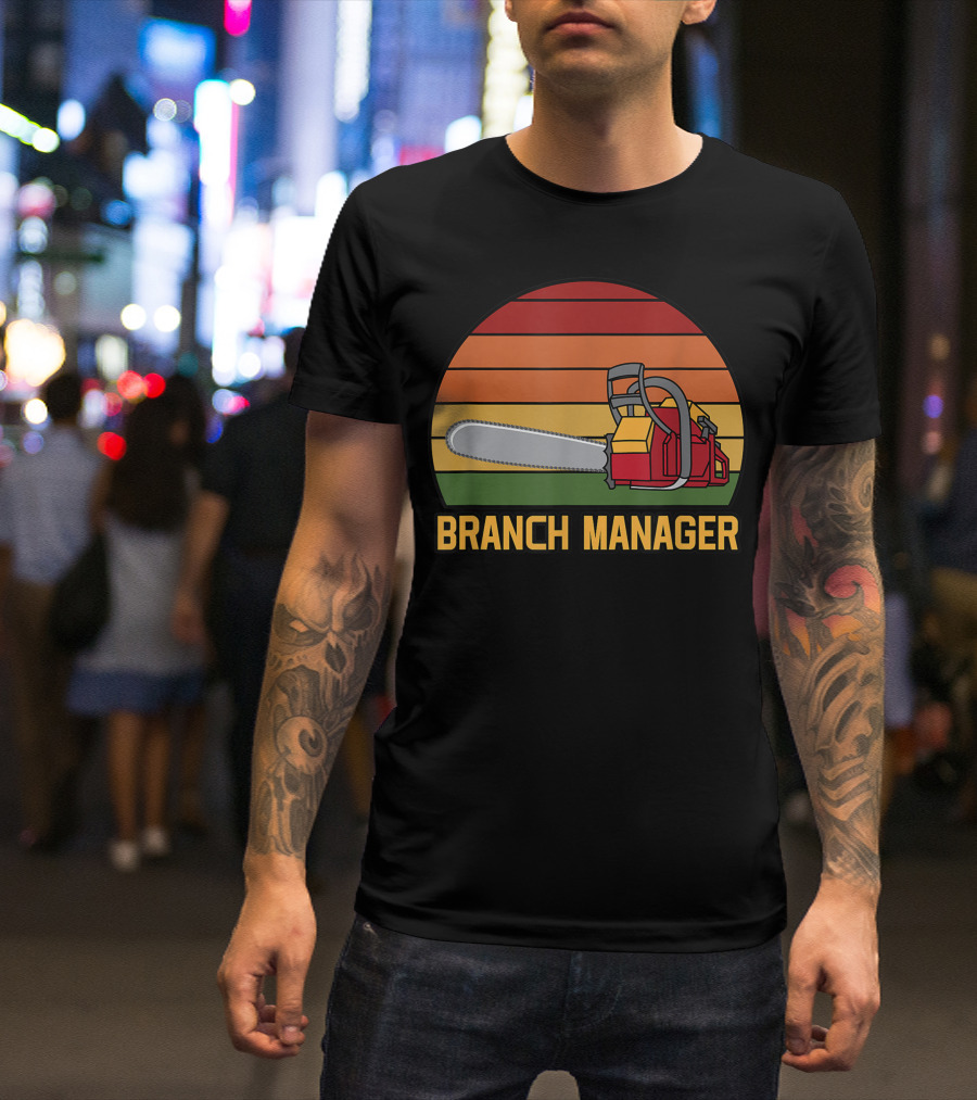 Funny Vintage Chainsaw Branch Manager Lumberjack Logger Retro Stripe T-Shirt
