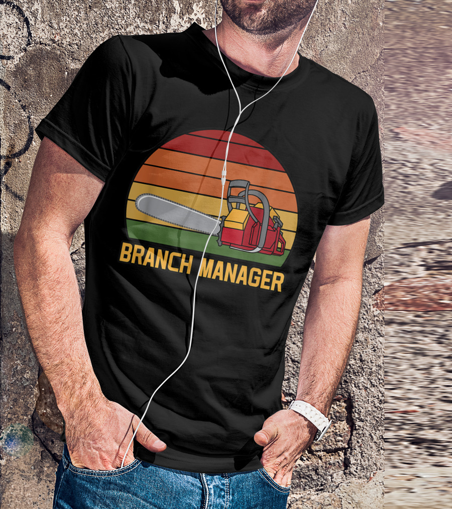 Funny Vintage Chainsaw Branch Manager Lumberjack Logger Retro Stripe T-Shirt