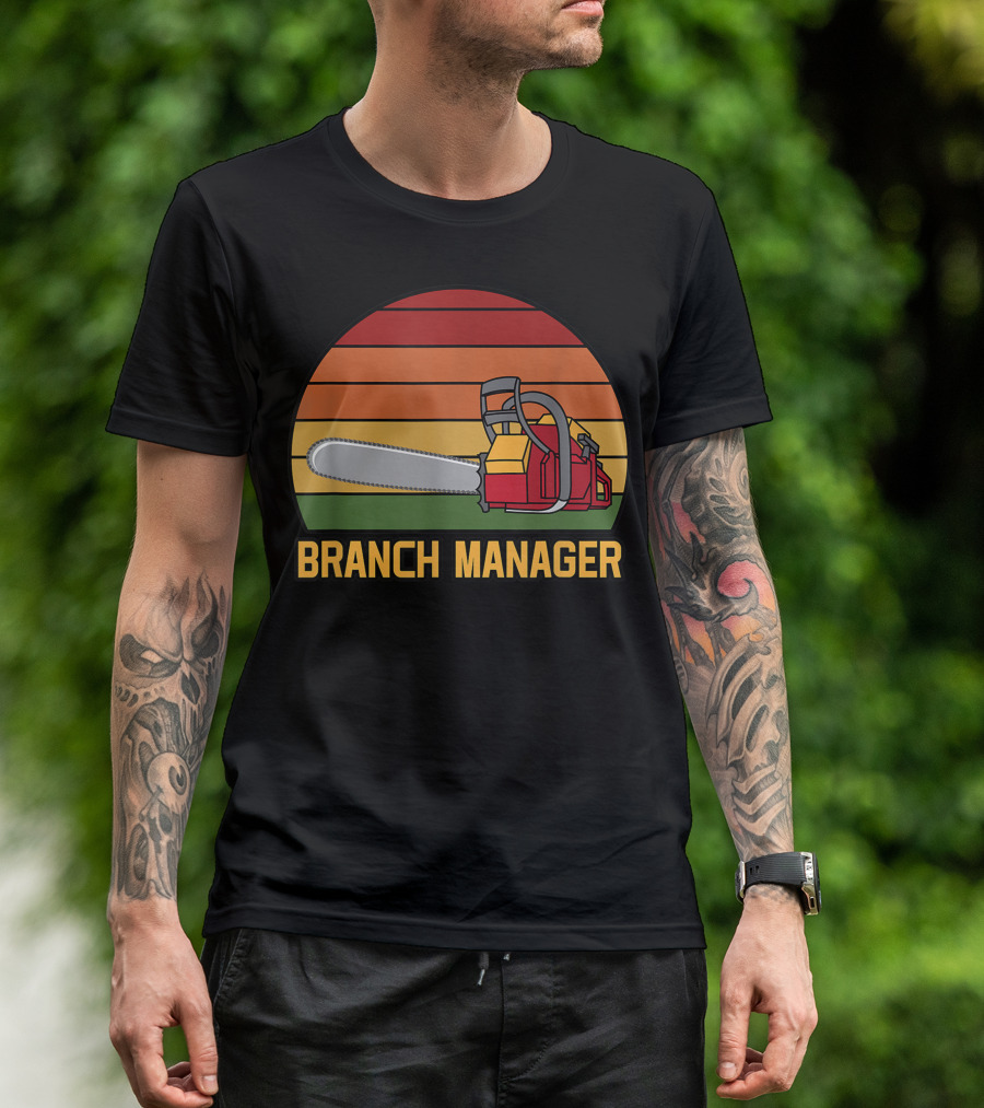 Funny Vintage Chainsaw Branch Manager Lumberjack Logger Retro Stripe T-Shirt