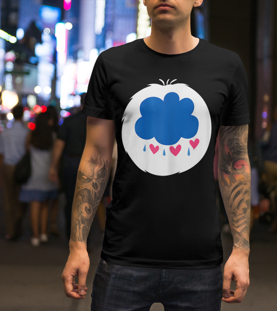 Grumpy Care Bear Blue Cloud With Hearts And Raindrops T-Shirt