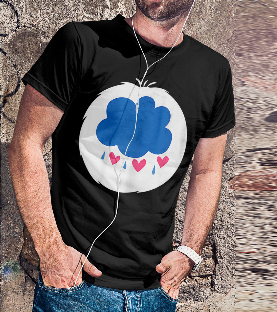 Grumpy Care Bear Blue Cloud With Hearts And Raindrops T-Shirt