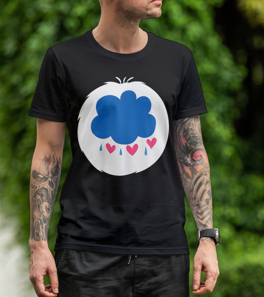 Grumpy Care Bear Blue Cloud With Hearts And Raindrops T-Shirt