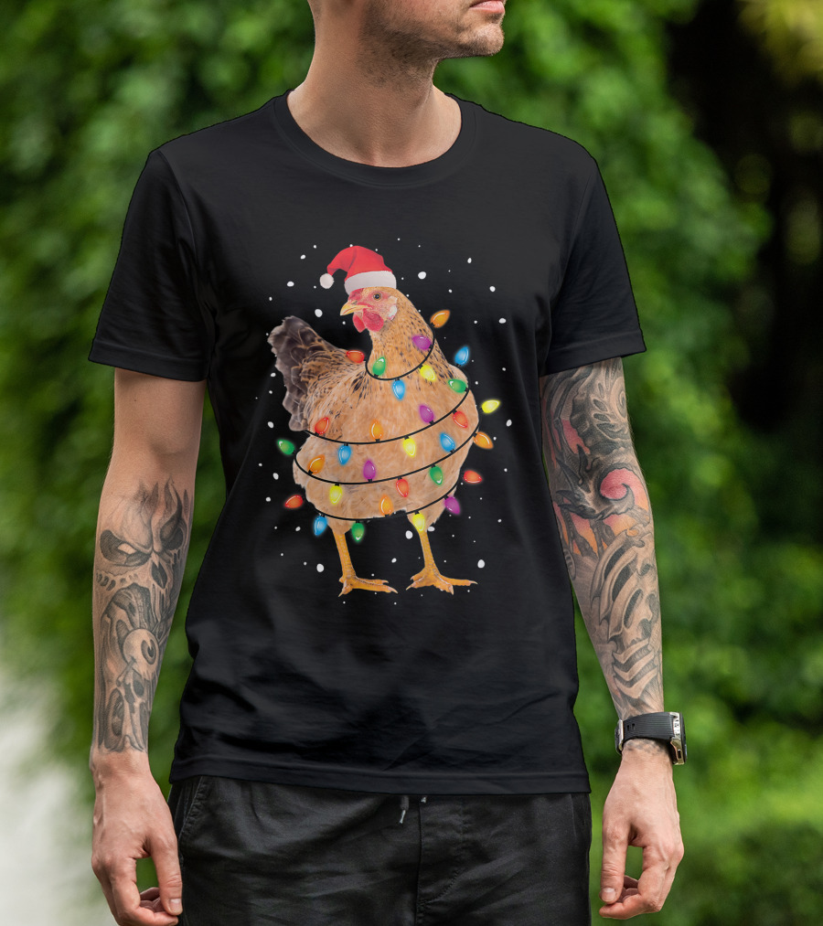 Christmas Lights Chicken Santa Funny Xmas Tree Festive Holiday T-Shirt