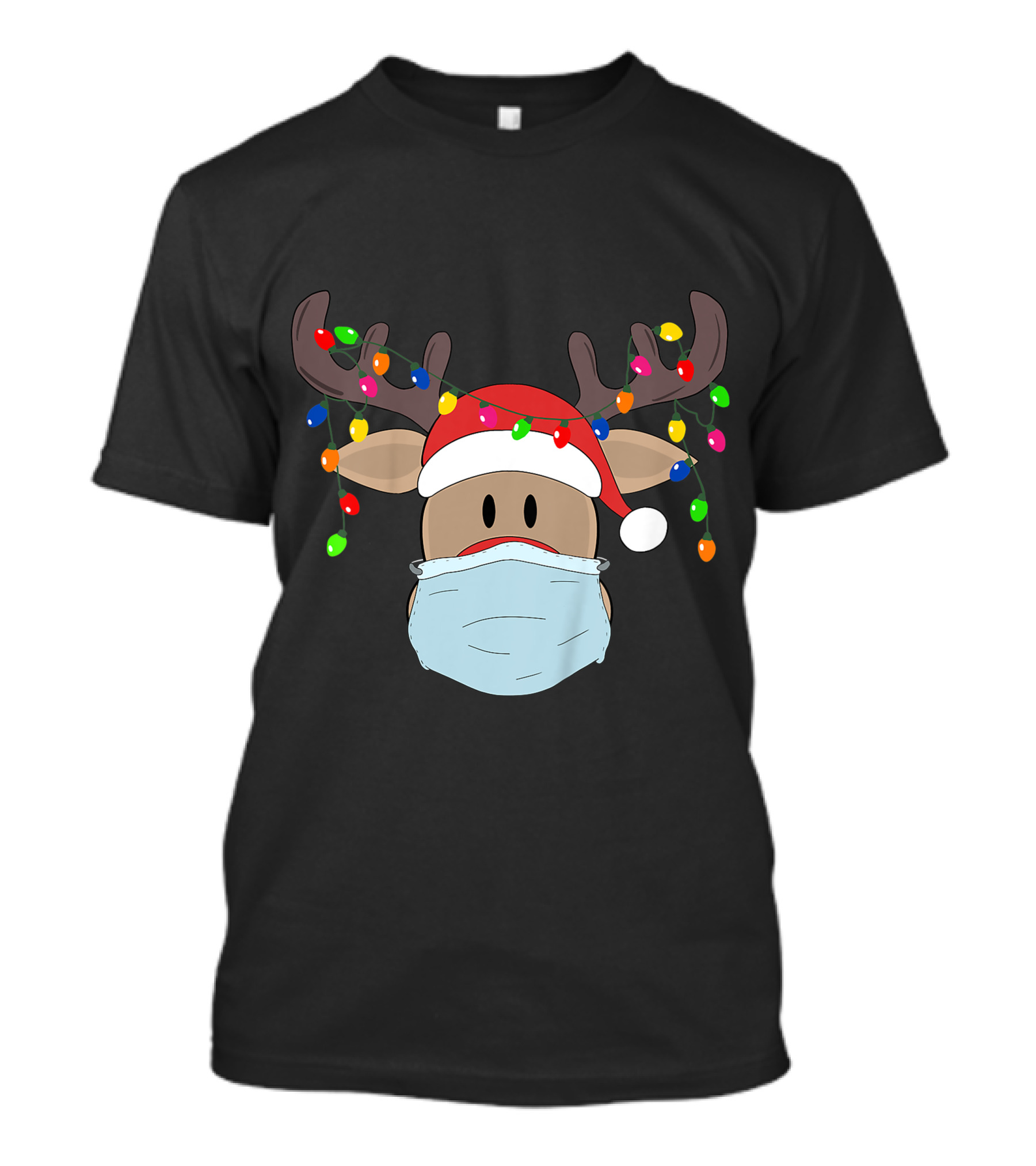 Christmas Mask Rudolph Reindeer Holiday Lights T-Shirt