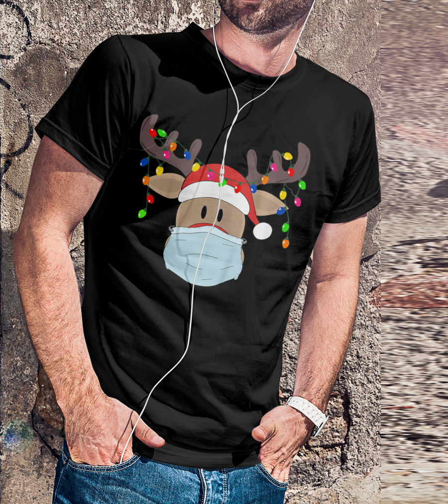 Christmas Mask Rudolph Reindeer Holiday Lights T-Shirt