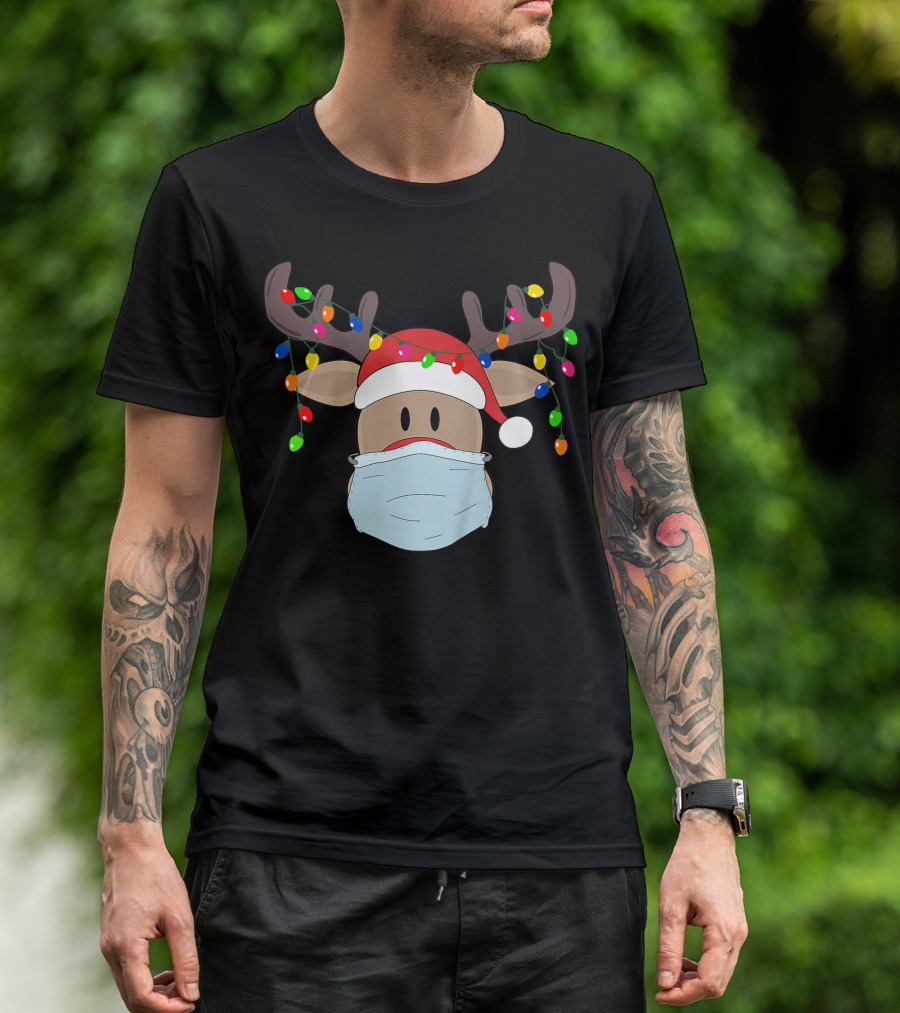 Christmas Mask Rudolph Reindeer Holiday Lights T-Shirt
