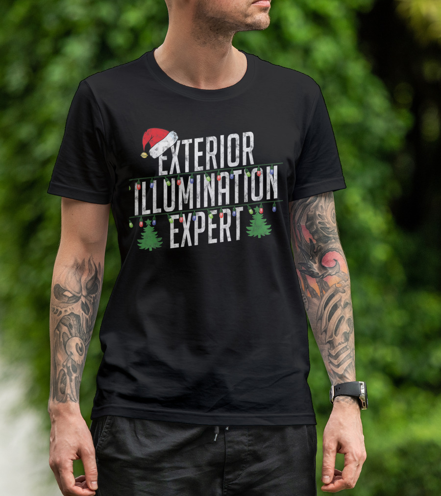 Exterior Illumination Expert Christmas Lights Santa Hat Trees T-Shirt