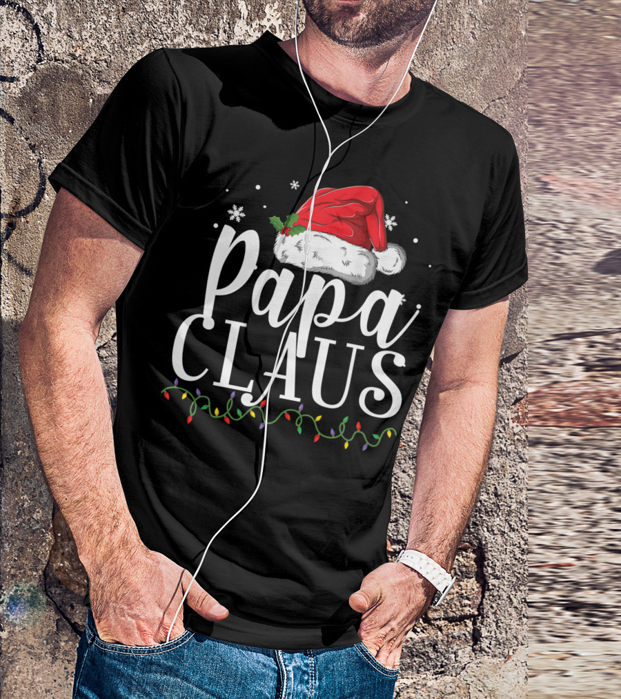 Papa Claus Christmas Hat Snowflakes Lights T-Shirt