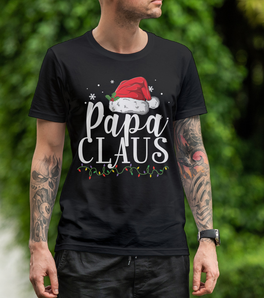 Papa Claus Christmas Hat Snowflakes Lights T-Shirt