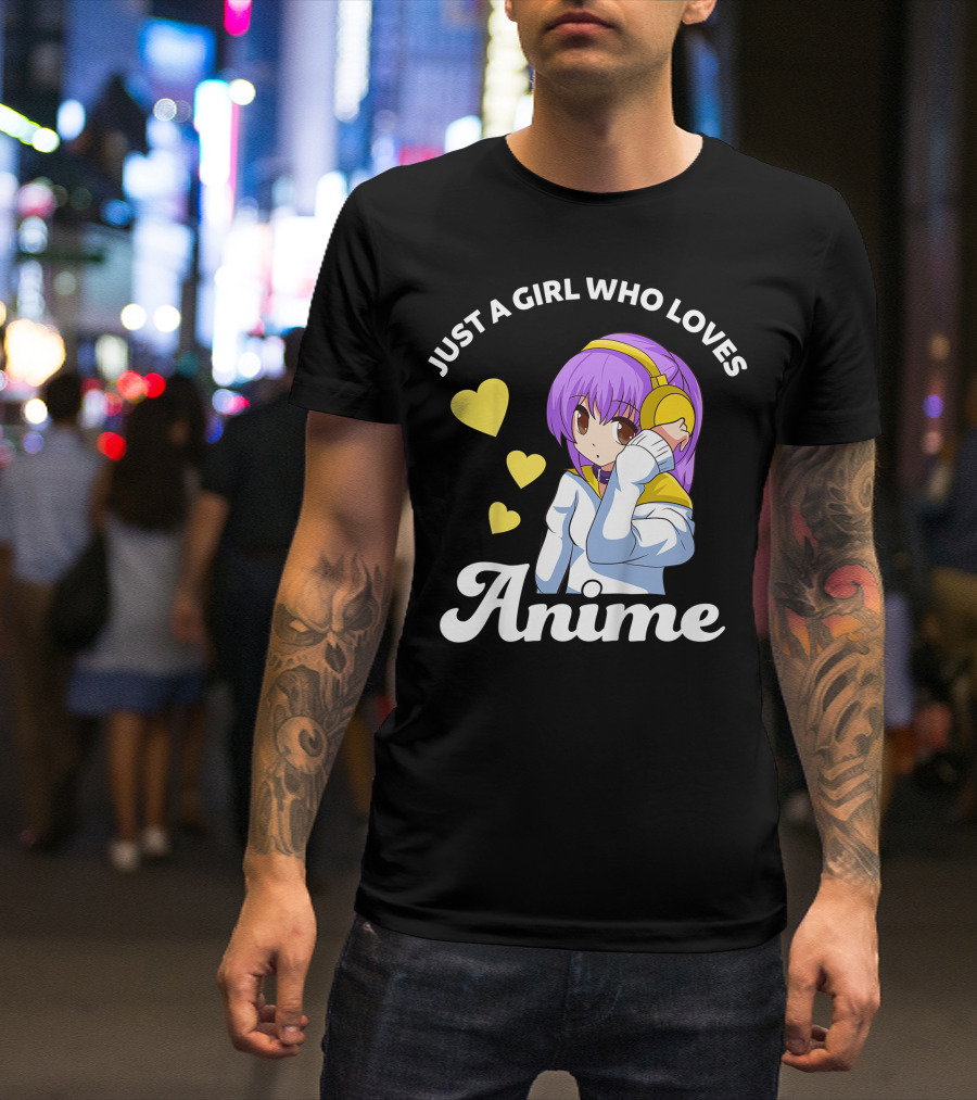 Just A Girl Who Loves Anime Manga Anime Anime Headphones Girl With Hearts T-Shirt
