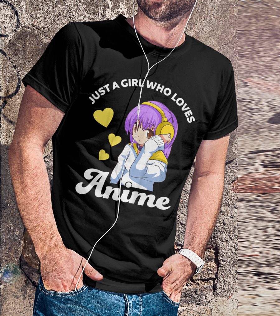 Just A Girl Who Loves Anime Manga Anime Anime Headphones Girl With Hearts T-Shirt