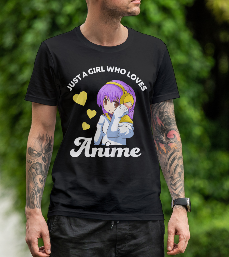 Just A Girl Who Loves Anime Manga Anime Anime Headphones Girl With Hearts T-Shirt
