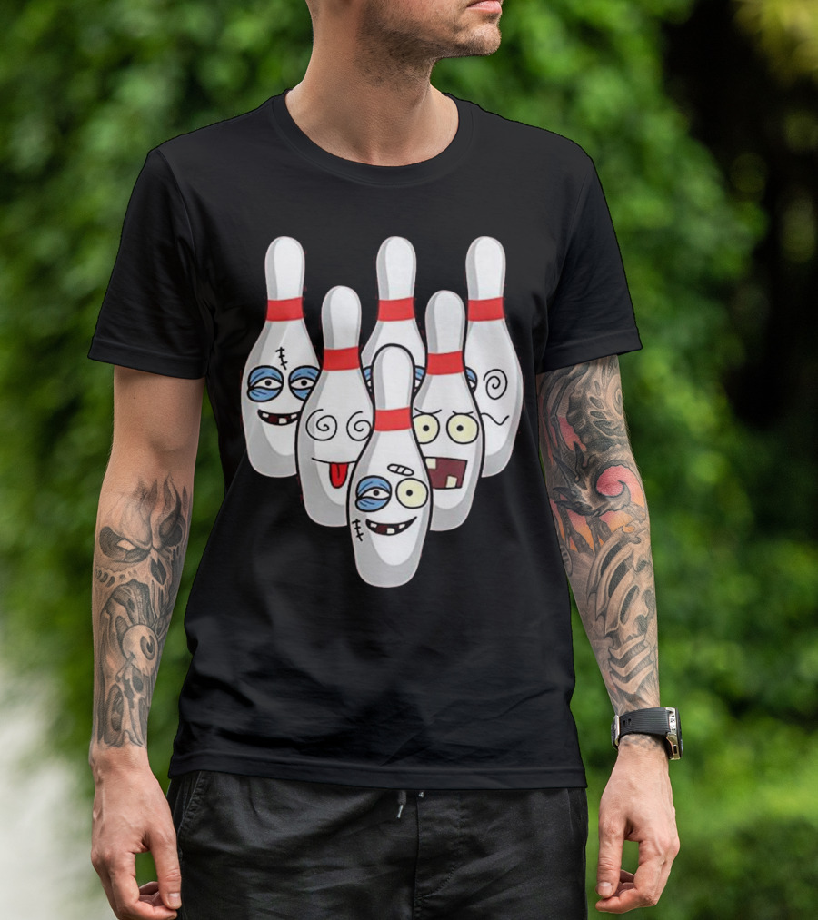 Beat Up Bowling Pins Cute Duckpins Funny Faces T-Shirt