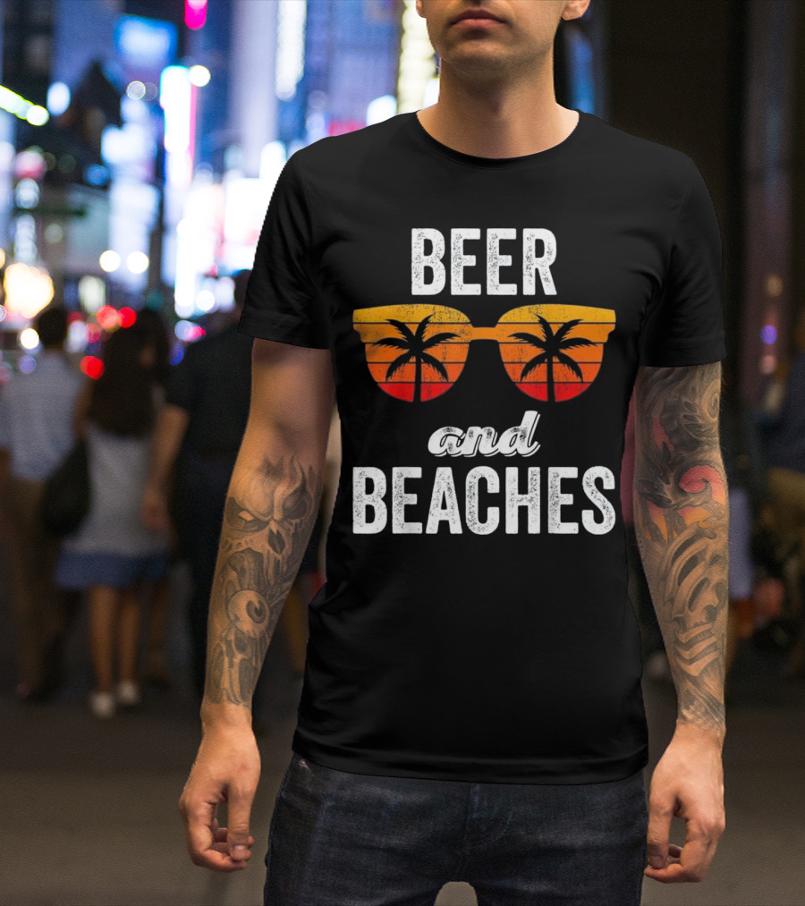 Beer And Beaches Sunset Palm Sunglasses Tank T-Shirt