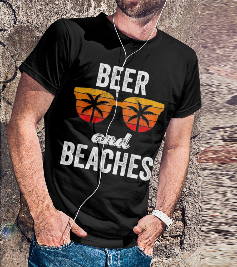 Beer And Beaches Sunset Palm Sunglasses Tank T-Shirt