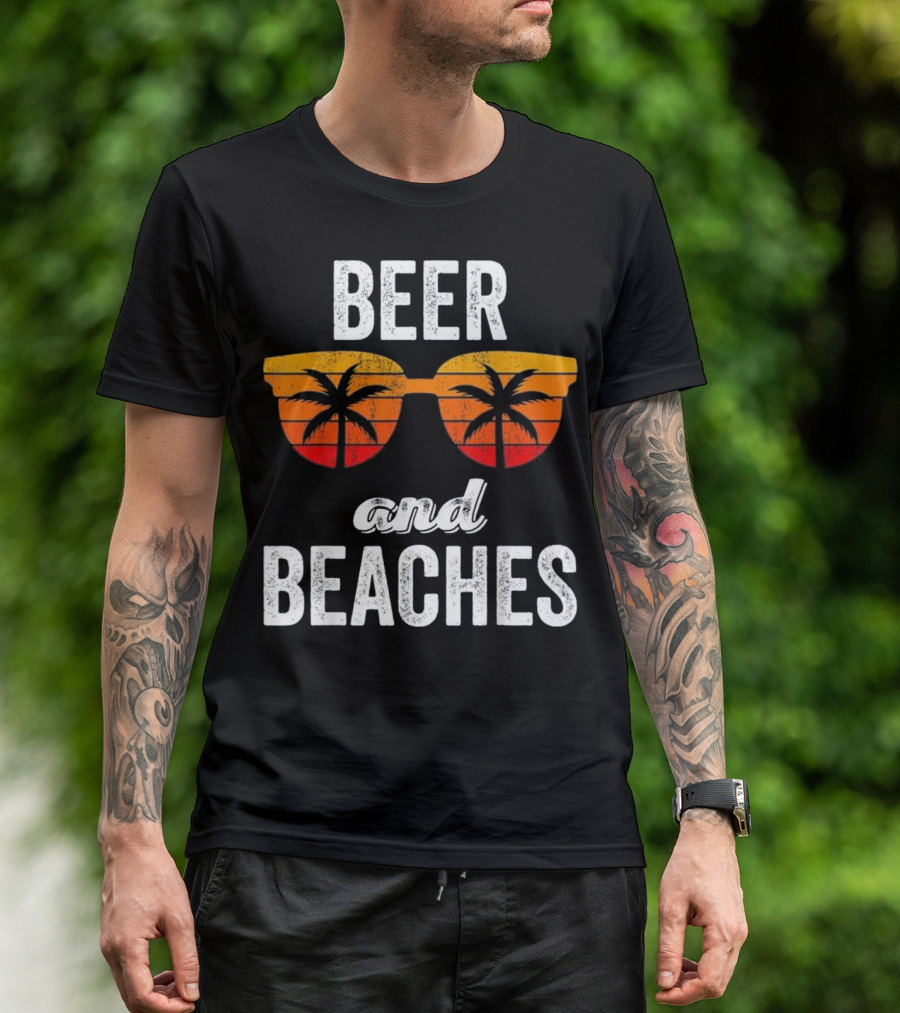 Beer And Beaches Sunset Palm Sunglasses Tank T-Shirt