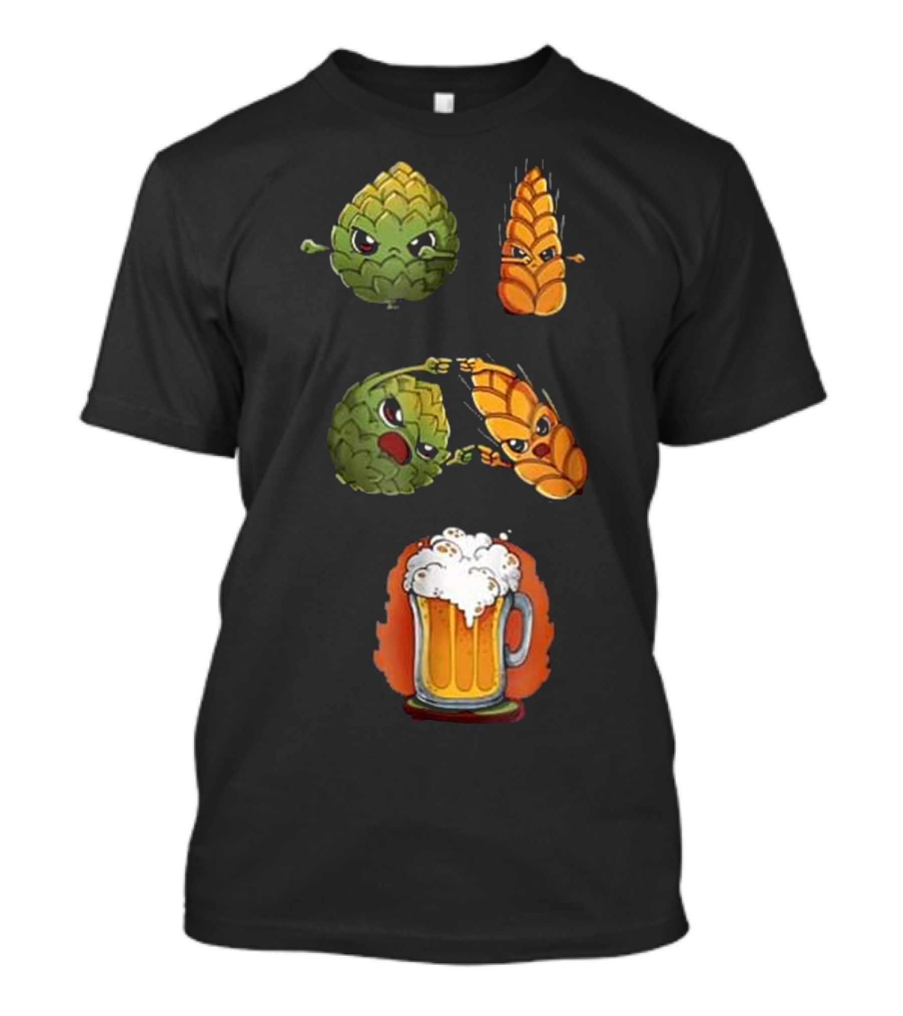Hops And Barley Fusion Creating Cartoon Beer Mug T-Shirt
