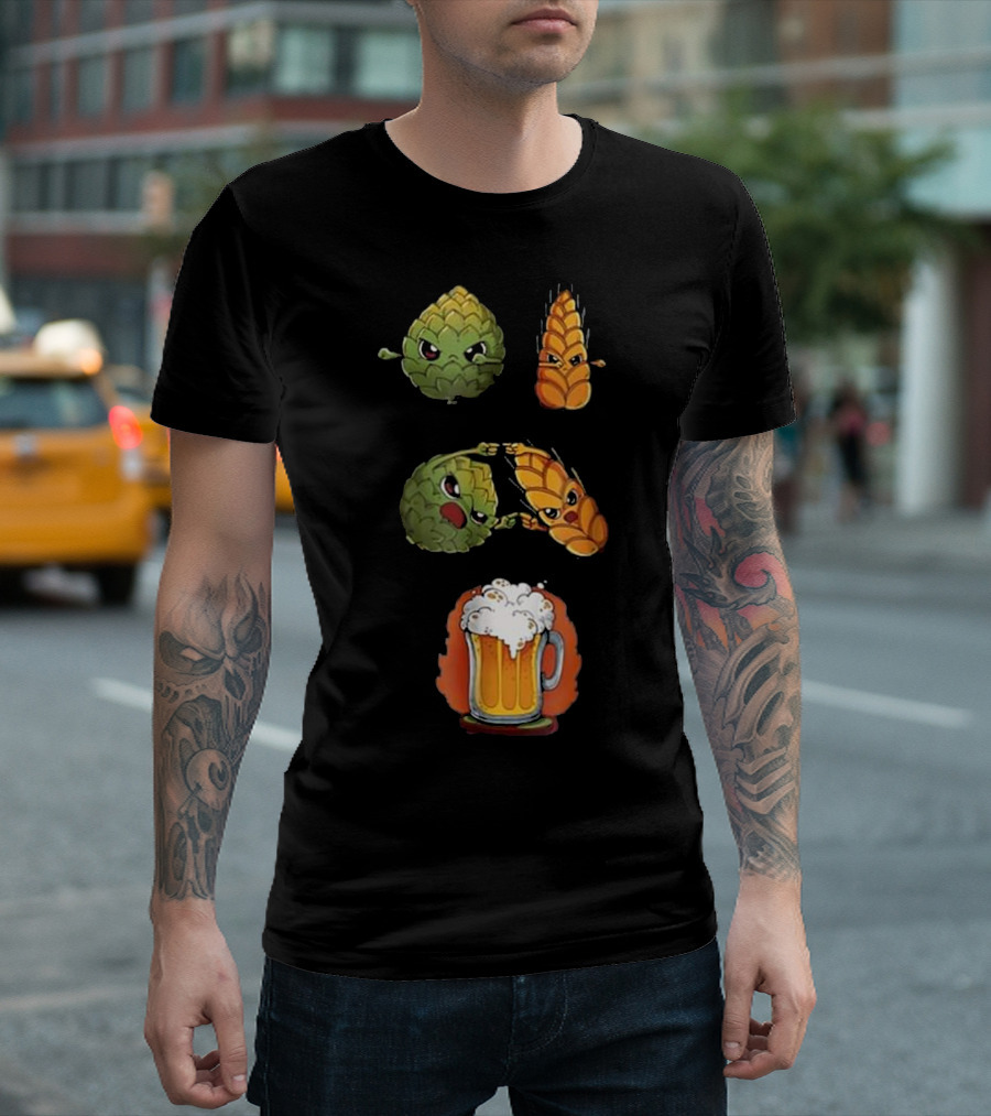 Hops and Barley Fusion Creating Cartoon Beer Mug T-Shirt