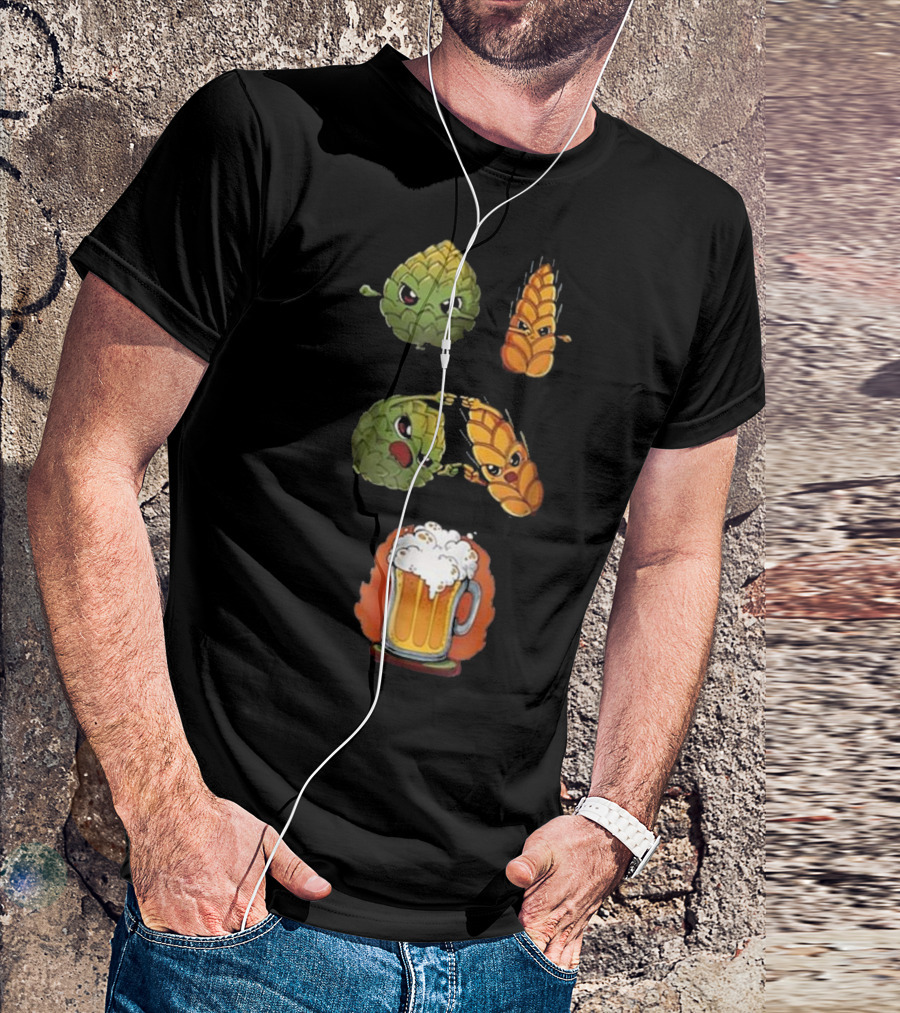 Hops And Barley Fusion Creating Cartoon Beer Mug T-Shirt