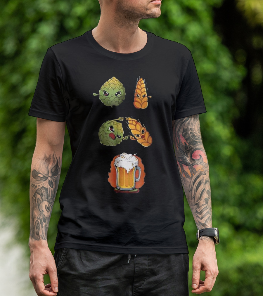 Hops And Barley Fusion Creating Cartoon Beer Mug T-Shirt