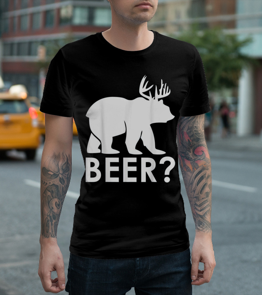 Beer Bear Deer with Antler Question Mark T-Shirt