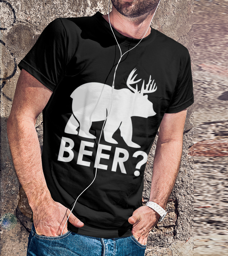 Beer Bear Deer With Antler Question Mark T-Shirt