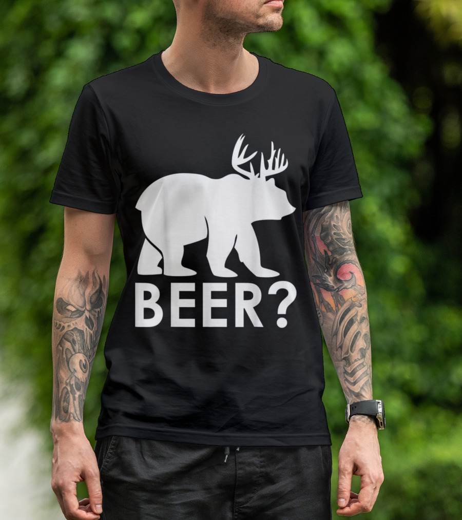 Beer Bear Deer With Antler Question Mark T-Shirt