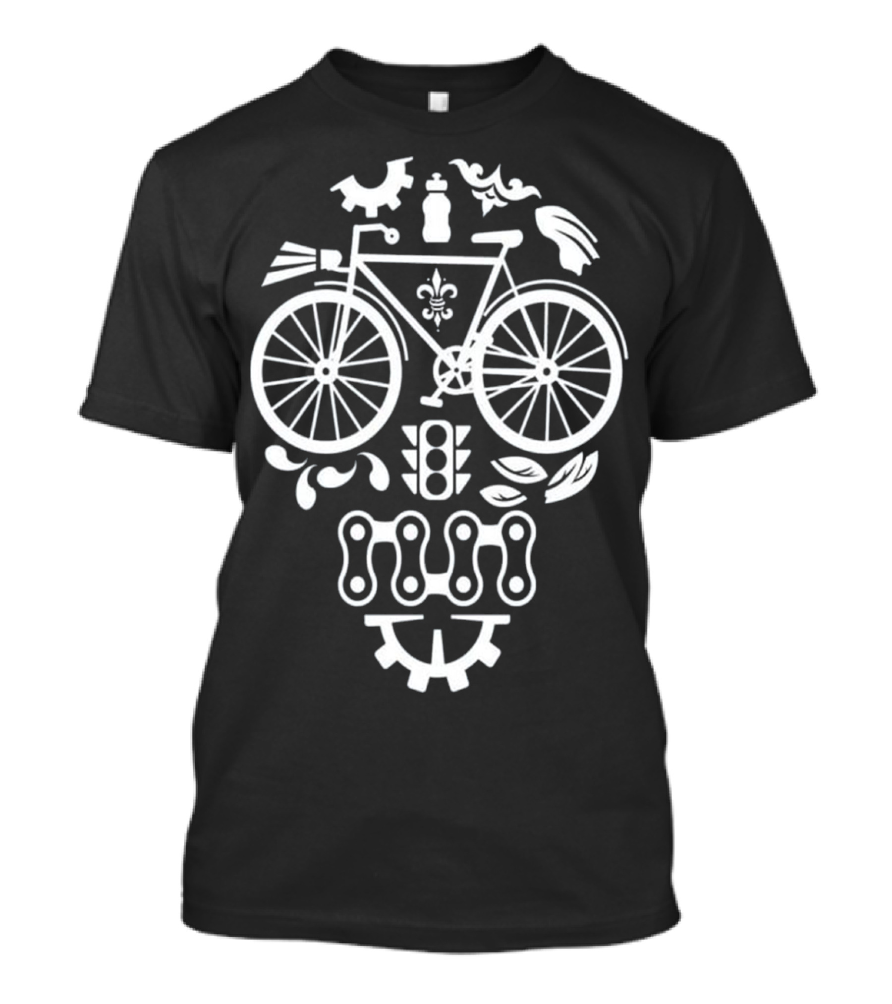 Humorous Cycling Skull With Bicycle Motif And Chain Design Elements T-Shirt