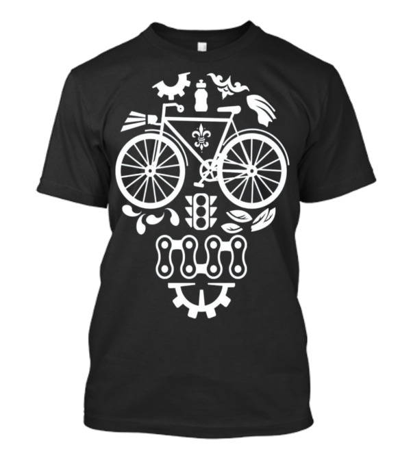 Humorous Cycling Skull With Bicycle Motif And Chain Design Elements T-Shirt