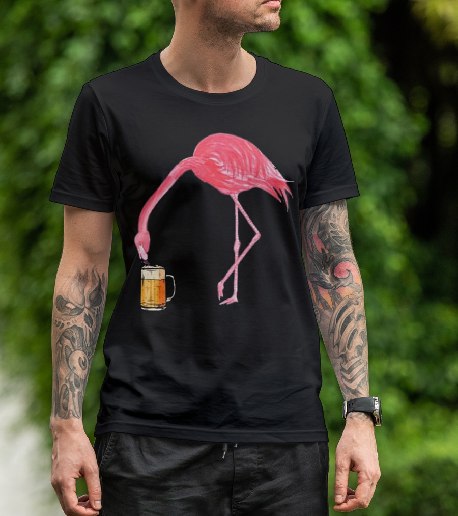 Flamingo Sipping Beer Lovers Mug T-Shirt