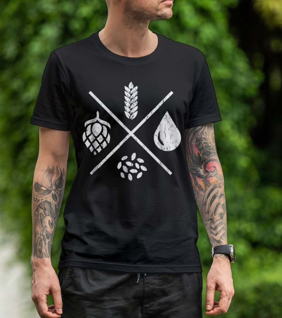 Homebrew Essentials: Barley Water Yeast Hops Beer Brewing Elements T-Shirt
