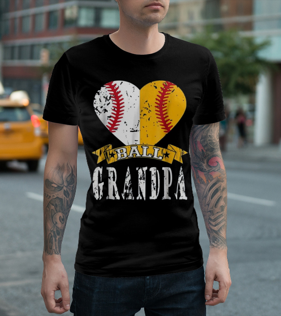 Ball Grandpa Heart With Baseball Stitching T-Shirt