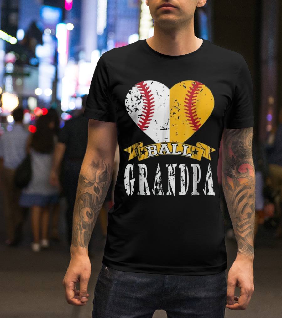 Ball Grandpa Heart With Baseball Stitching T-Shirt