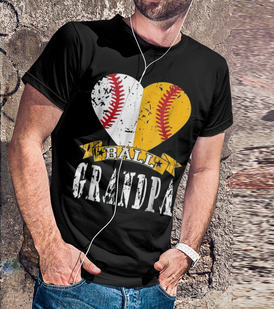 Ball Grandpa Heart With Baseball Stitching T-Shirt