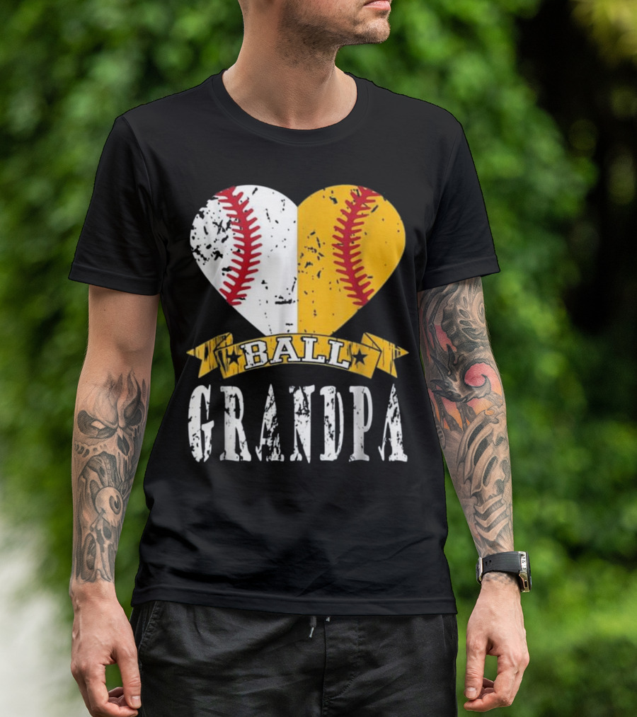 Ball Grandpa Heart With Baseball Stitching T-Shirt