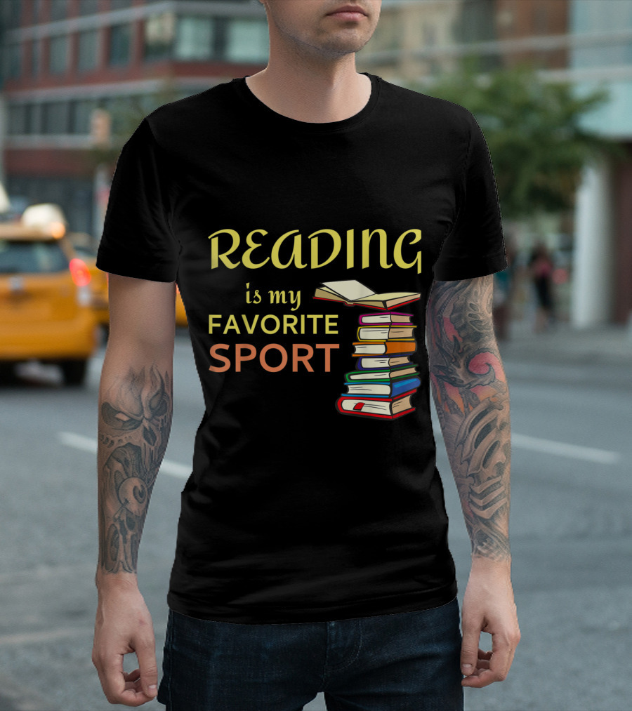 Reading Is My Favorite Sport Humor with Stack of Books T-Shirt