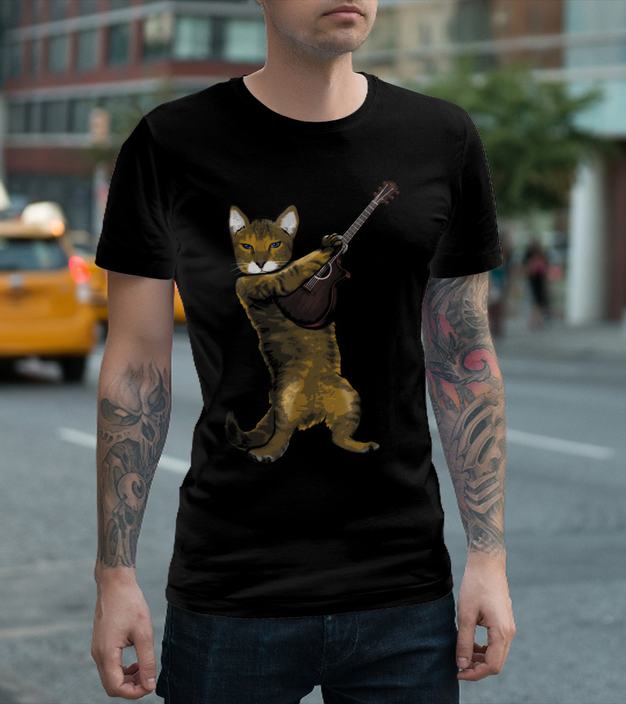 Cat Masterfully Playing Acoustic Guitar Musician Performer T-Shirt