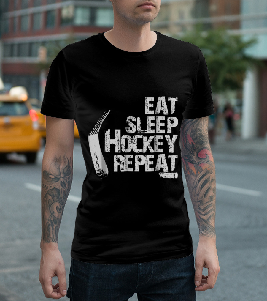 Eat Sleep Hockey Repeat Hockey Stick T-Shirt