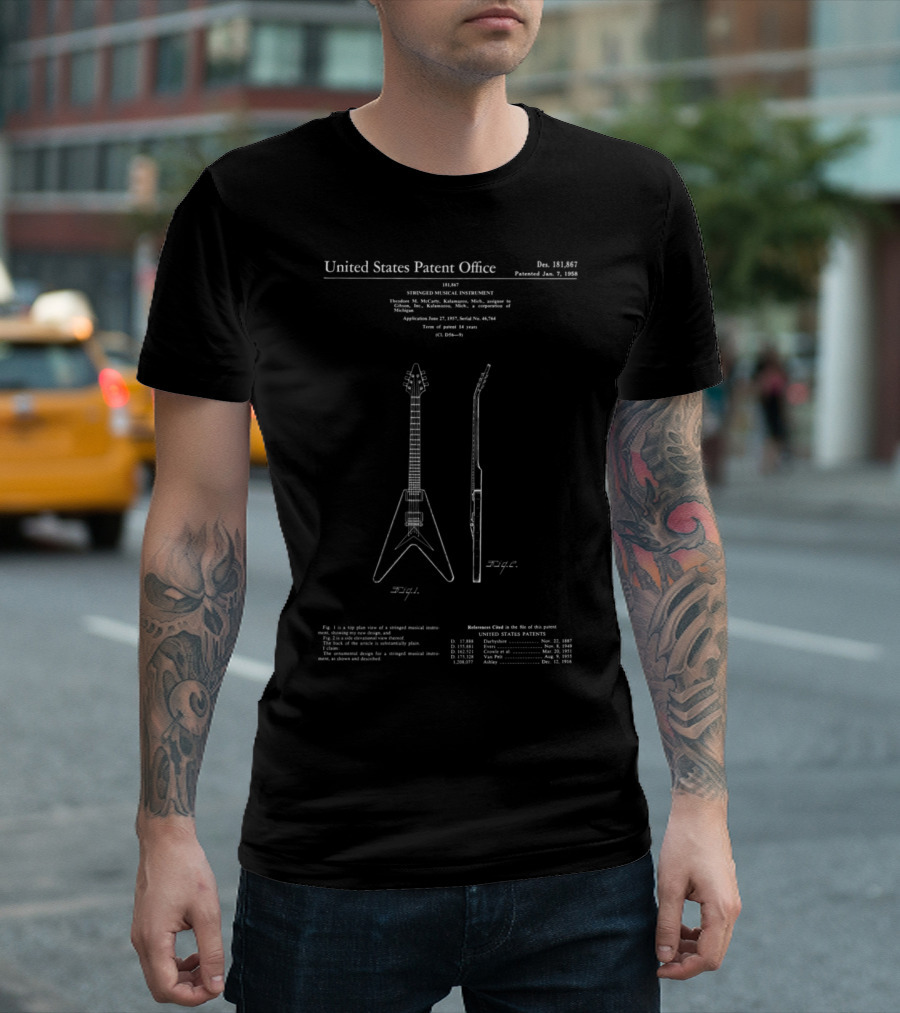United States Patent Office 1958 Flying V Stringed Musical Instrument Des. 181,867 T-Shirt