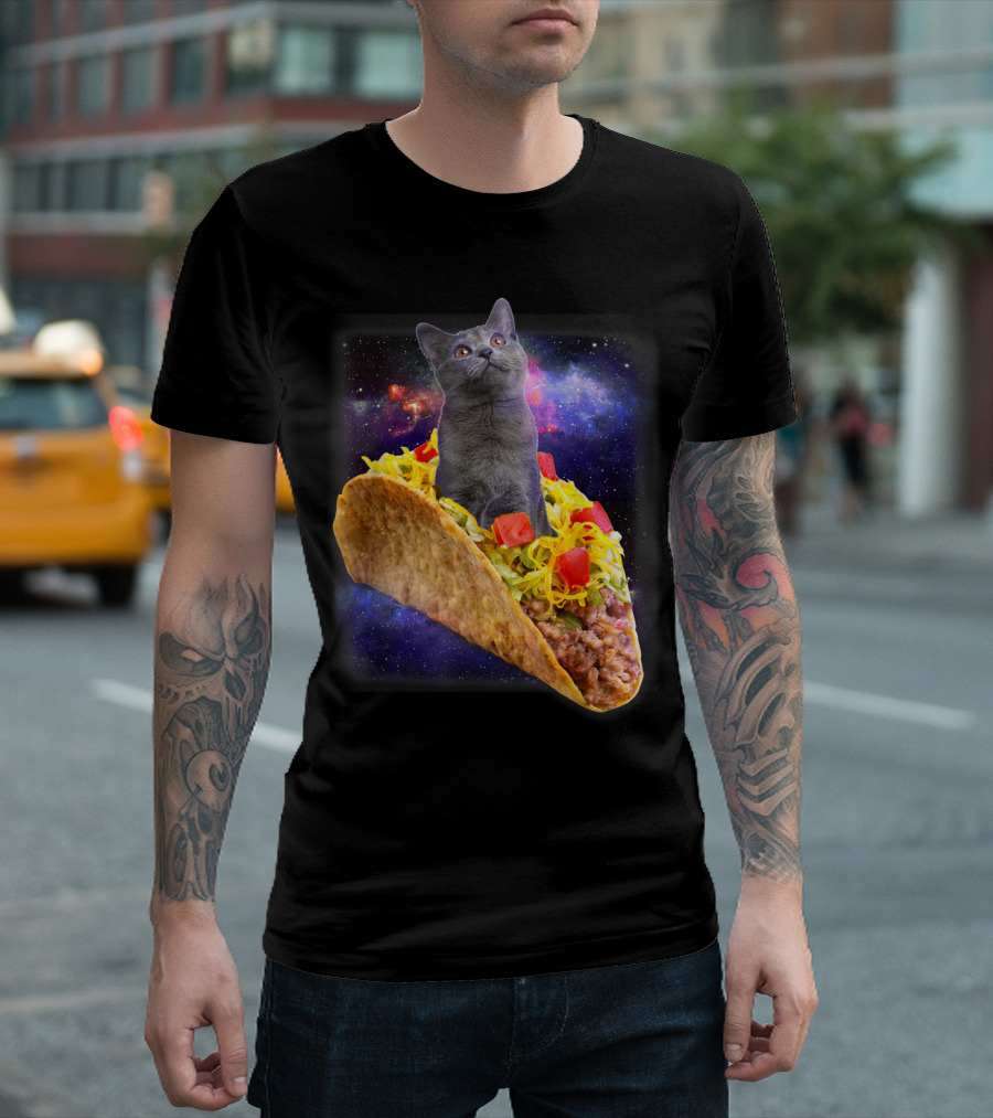 Galaxy Cat with Taco Spaceship Adventure T-Shirt